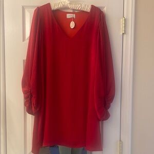 Adrienne Red 3/4 Sleeve Boxy Dress